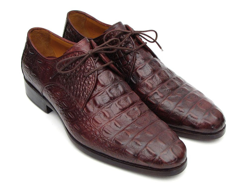 Paul Parkman Men's Brown & Bordeaux Crocodile Embossed Calfskin Derby