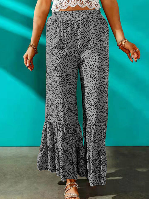 Pantaloni da donna leopardati Pantaloni svasati con pieghe larghe femminili