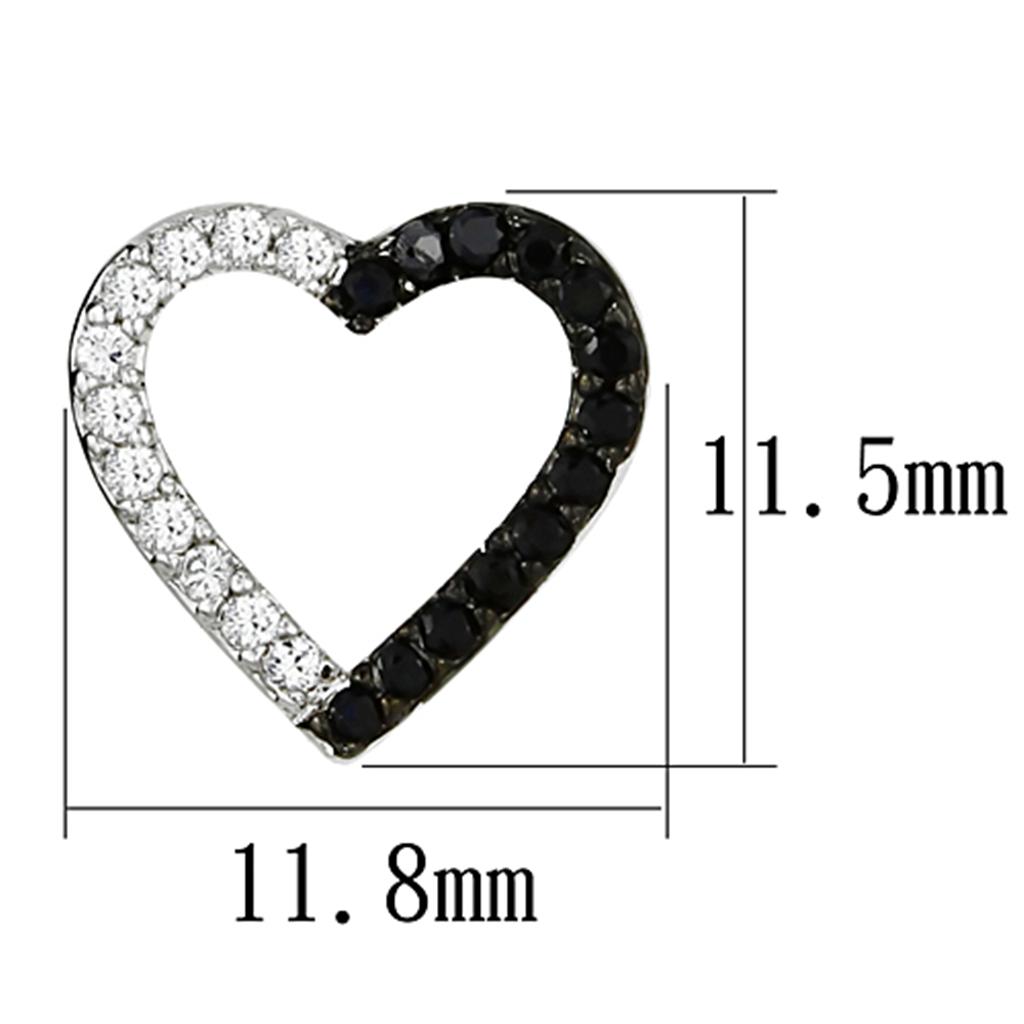 3W381 - Rhodium + Ruthenium Brass Earrings with AAA Grade CZ in Jet