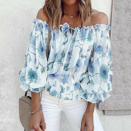 Camicetta in chiffon stampato con spalle scoperte