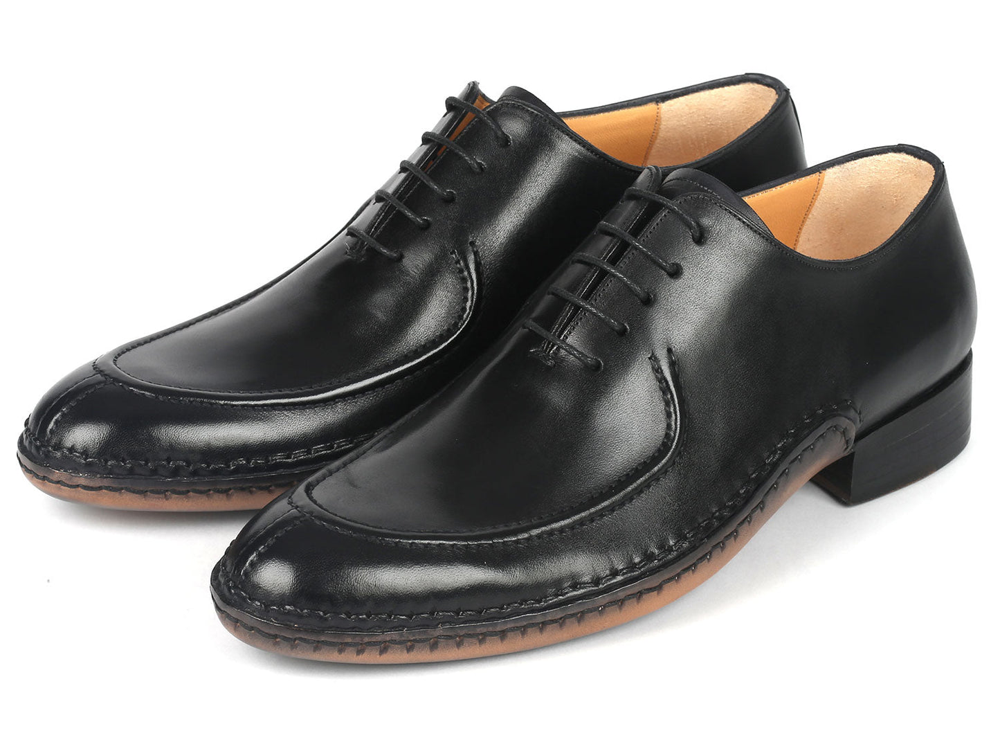 Paul Parkman Opanka Stitched Men's Split-Toe Black Leather Oxford