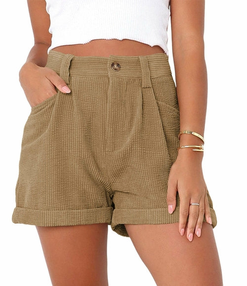 Pantaloncini larghi a vita alta in velluto a coste tinta unita