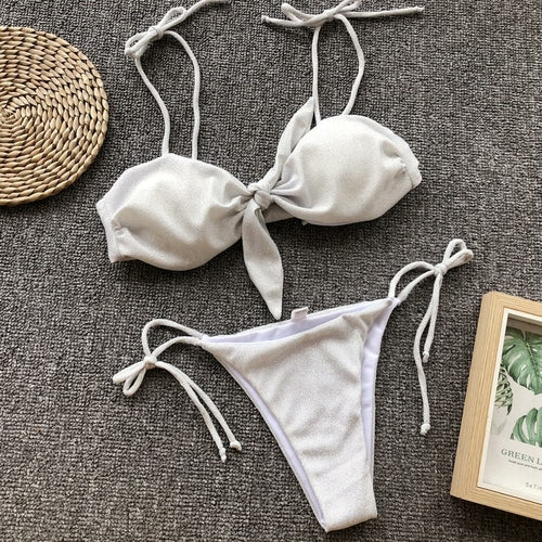 2021 New Knot Printed Low Waist Two Pieces Bikini Set