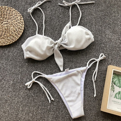 2021 New Knot Printed Low Waist Two Pieces Bikini Set