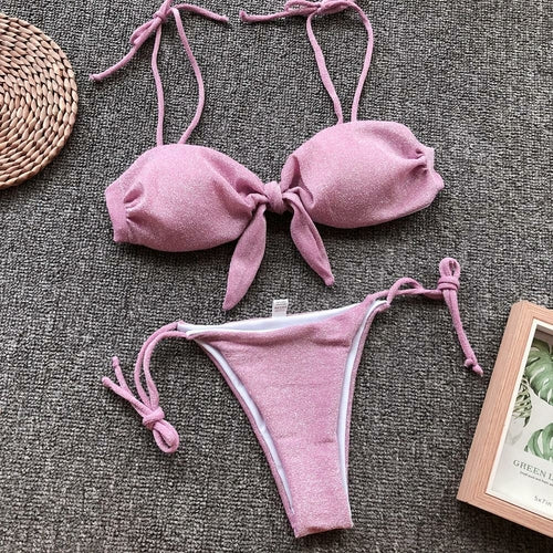2021 New Knot Printed Low Waist Two Pieces Bikini Set