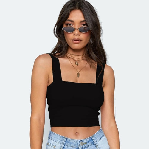 Women's Sexy Summer Basic Solid Sleeveless Stretch Crop Tank Top