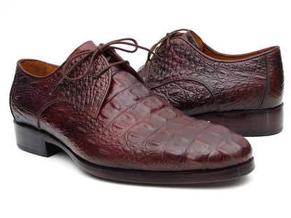 Paul Parkman Men's Brown & Bordeaux Crocodile Embossed Calfskin Derby