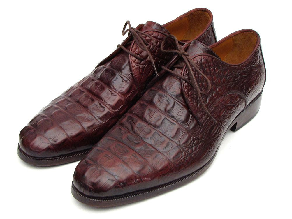 Paul Parkman Men's Brown & Bordeaux Crocodile Embossed Calfskin Derby
