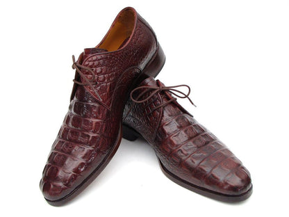 Paul Parkman Men's Brown & Bordeaux Crocodile Embossed Calfskin Derby