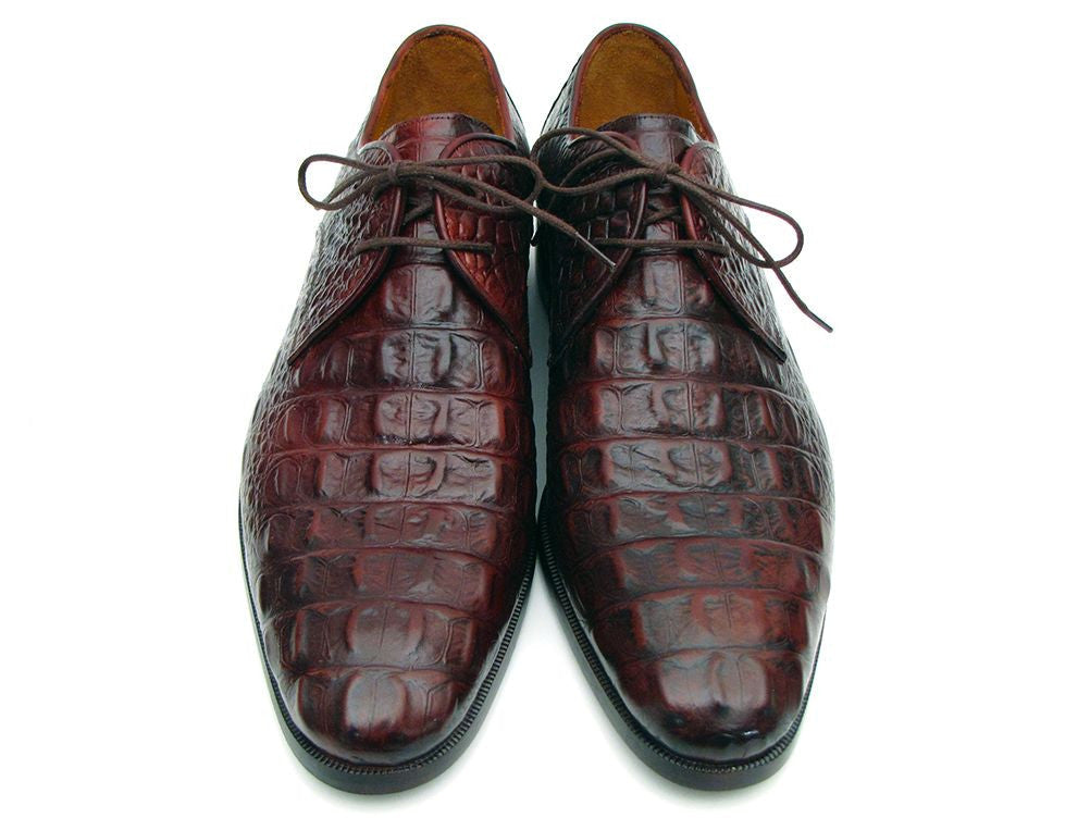 Paul Parkman Men's Brown & Bordeaux Crocodile Embossed Calfskin Derby