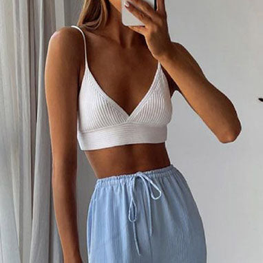 Fashion Ribbed Knit White Cropped Tank Tops