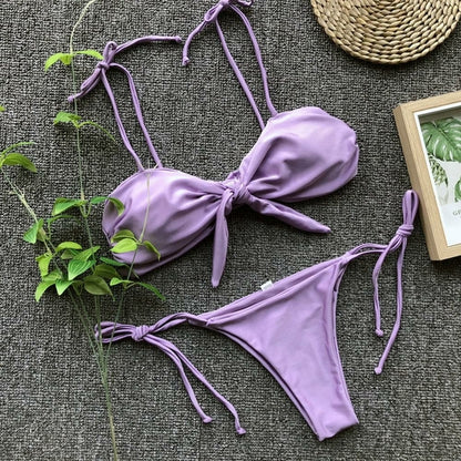2021 New Knot Printed Low Waist Two Pieces Bikini Set