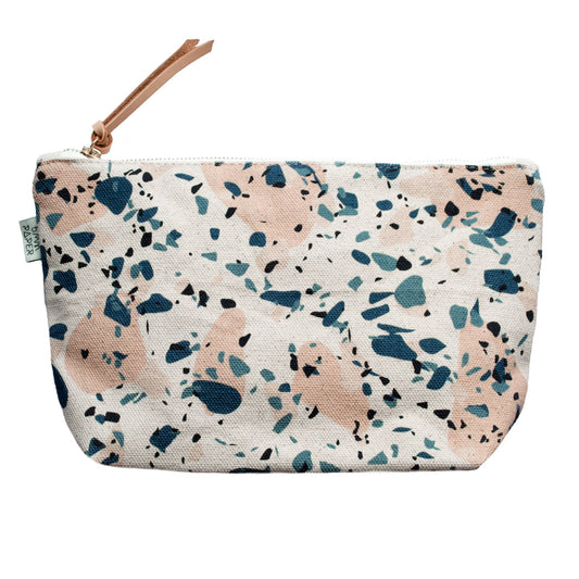 Cotton Canvas Cosmetic / Make-up Bag - Terrazzo Blue Peach II