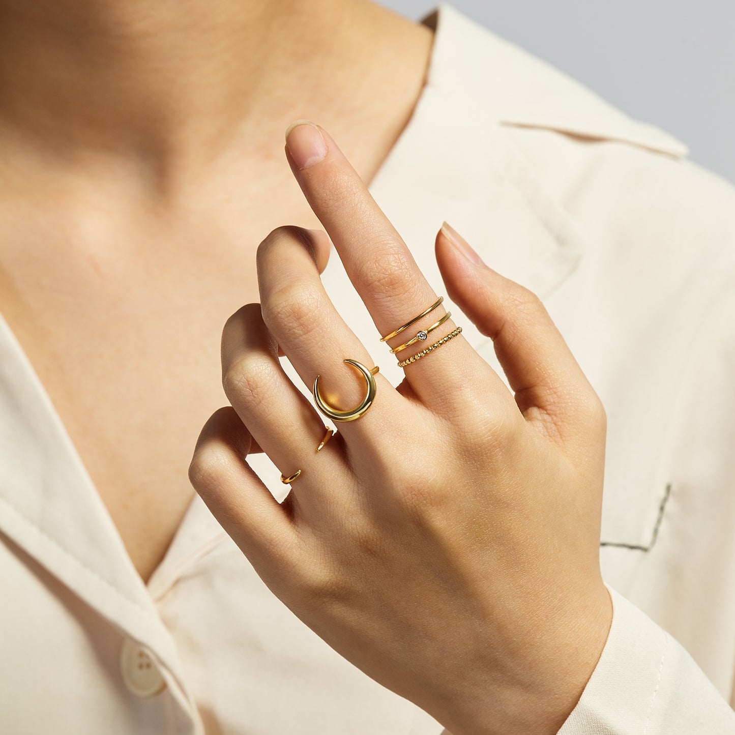 Crescent Moon Ring Silver Horn Ring