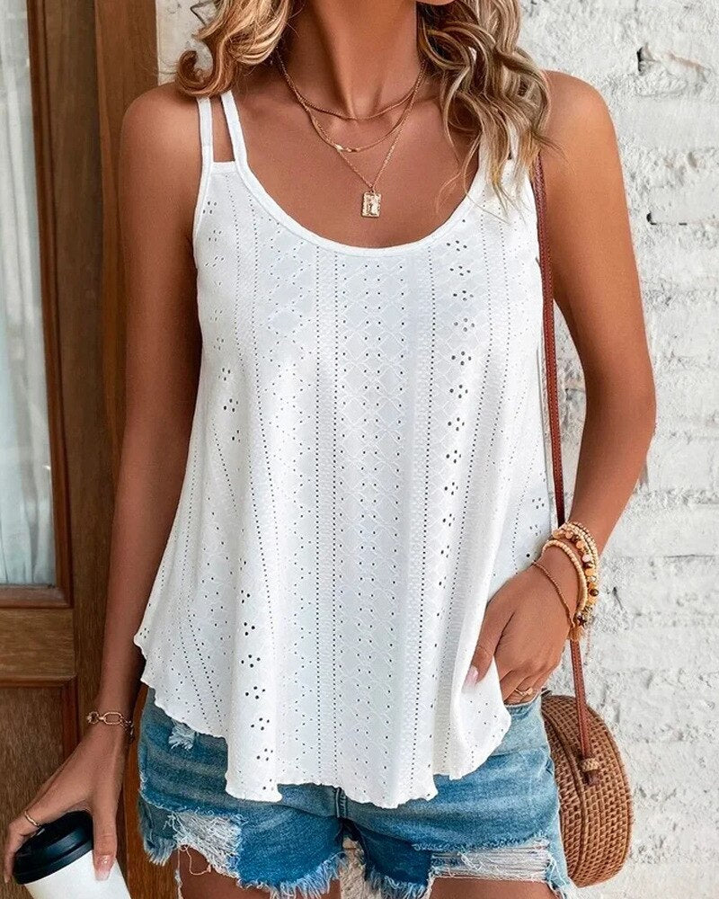 Double Strap Eyelet Embroidery Top