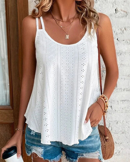 Double Strap Eyelet Embroidery Top