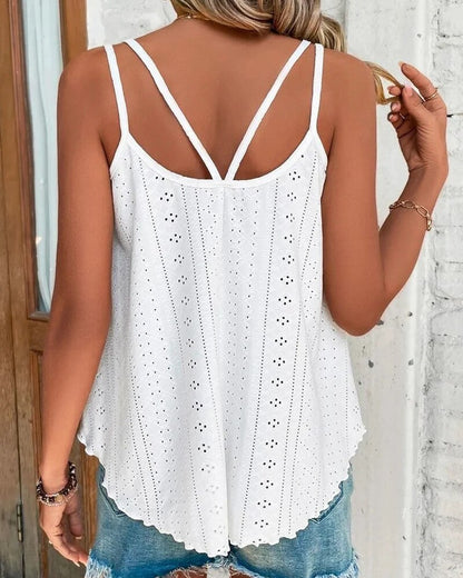 Double Strap Eyelet Embroidery Top