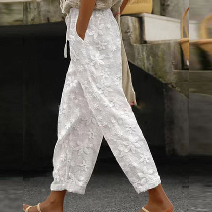 Dratring Elastic Waist Pockets Pants