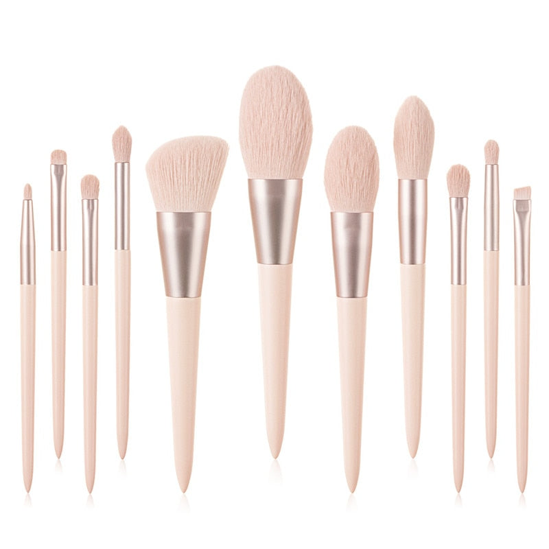 Set di pennelli per trucco rosa da 11 pezzi, ombretto, eyeliner, ciglia 