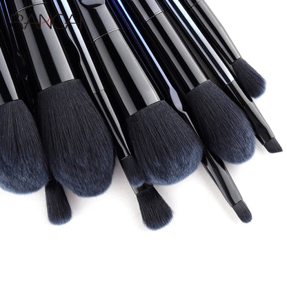 Pennelli per trucco da 10 pezzi Fondotinta per capelli sintetici premium blu navy 