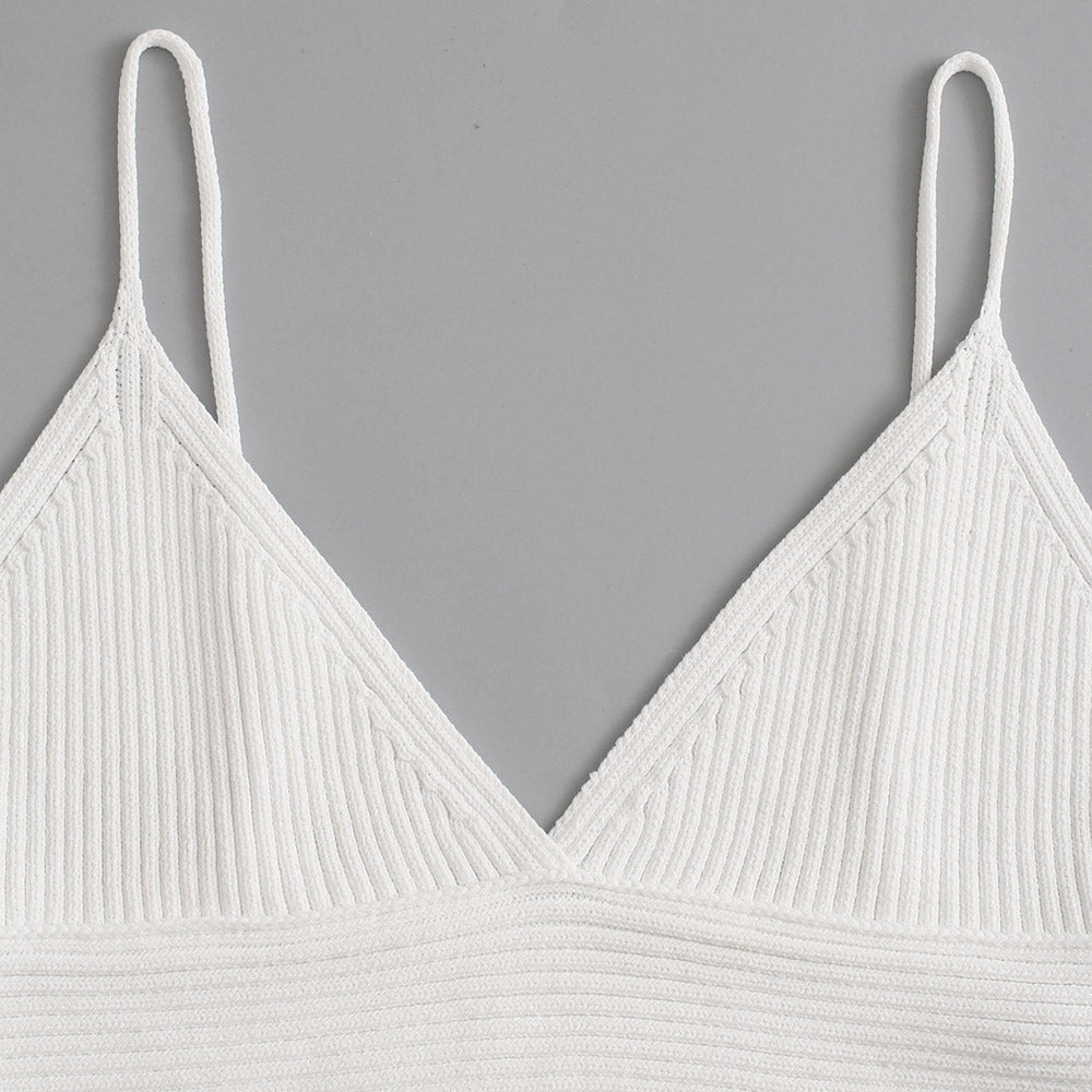 Fashion Ribbed Knit White Cropped Tank Tops