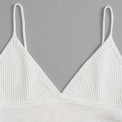 Fashion Ribbed Knit White Cropped Tank Tops