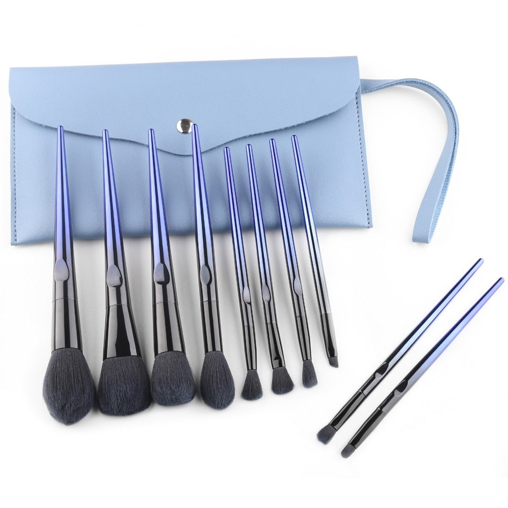 Pennelli per trucco da 10 pezzi Fondotinta per capelli sintetici premium blu navy 