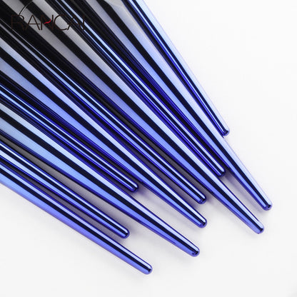 Pennelli per trucco da 10 pezzi Fondotinta per capelli sintetici premium blu navy 