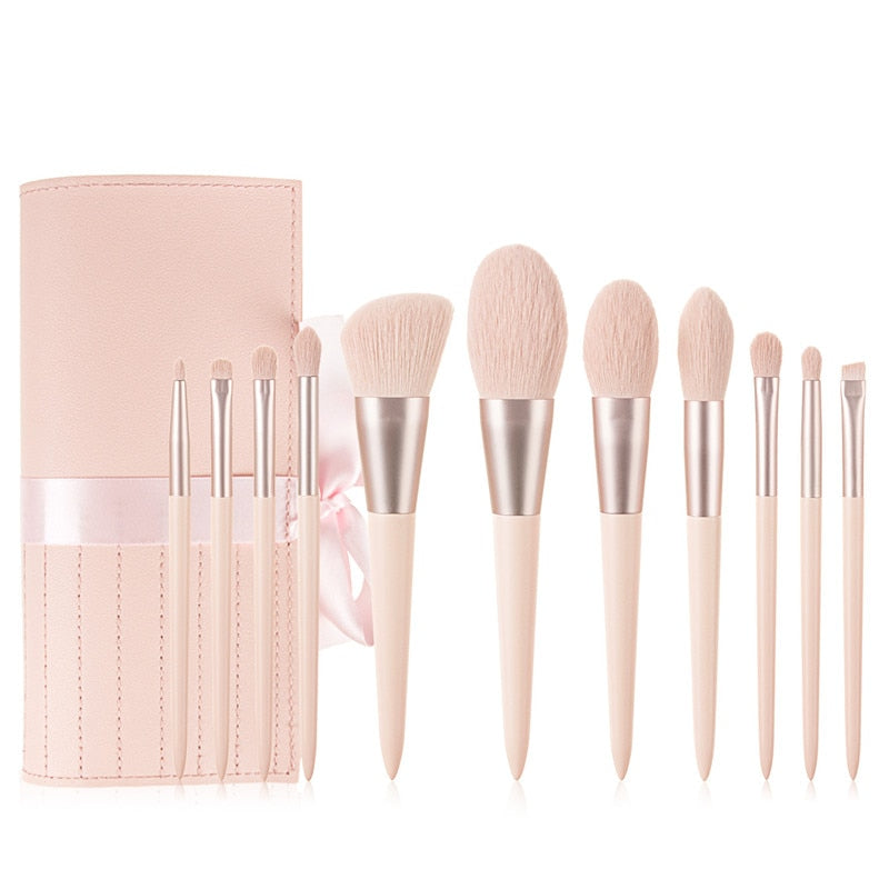 Set di pennelli per trucco rosa da 11 pezzi, ombretto, eyeliner, ciglia 