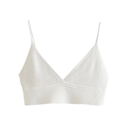 Fashion Ribbed Knit White Cropped Tank Tops