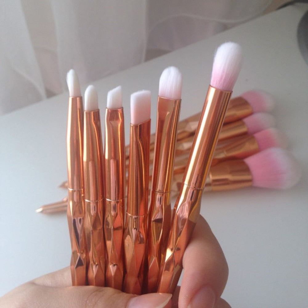 Set di pennelli per trucco in oro rosa con diamanti da 11 pezzi a forma di sirena a coda di pesce 