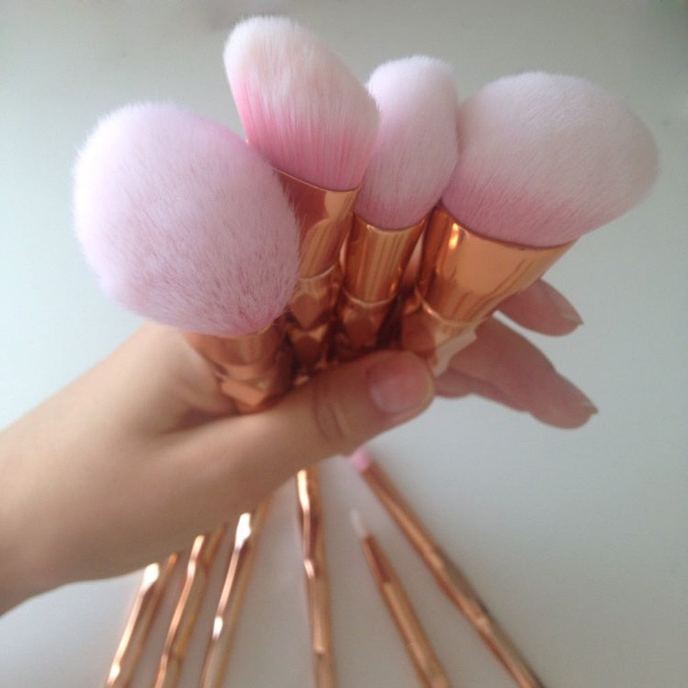 Set di pennelli per trucco in oro rosa con diamanti da 11 pezzi a forma di sirena a coda di pesce 