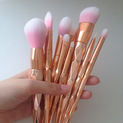 Set di pennelli per trucco in oro rosa con diamanti da 11 pezzi a forma di sirena a coda di pesce 