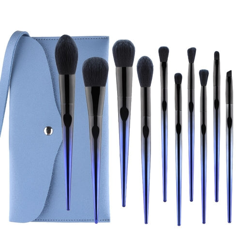 Pennelli per trucco da 10 pezzi Fondotinta per capelli sintetici premium blu navy 