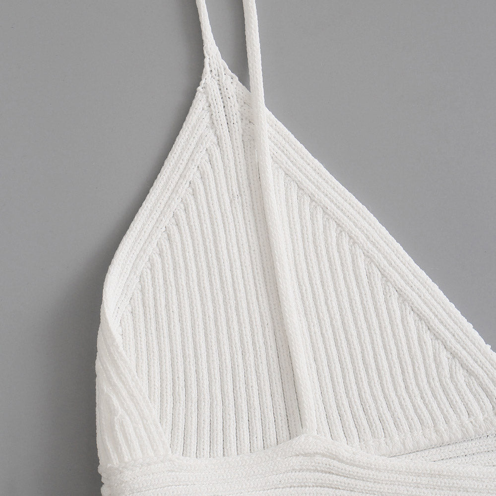Fashion Ribbed Knit White Cropped Tank Tops