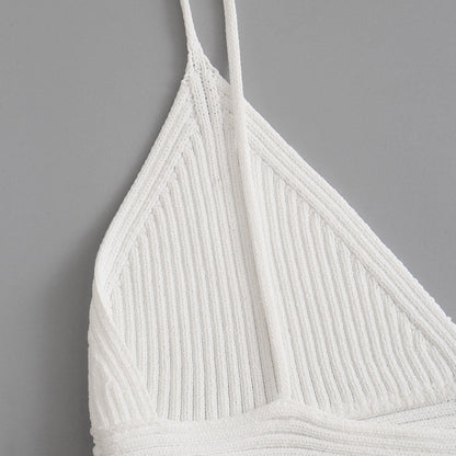 Fashion Ribbed Knit White Cropped Tank Tops