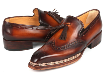 Paul Parkman Norwegian Welted Tassel Loafers Brown Burnished