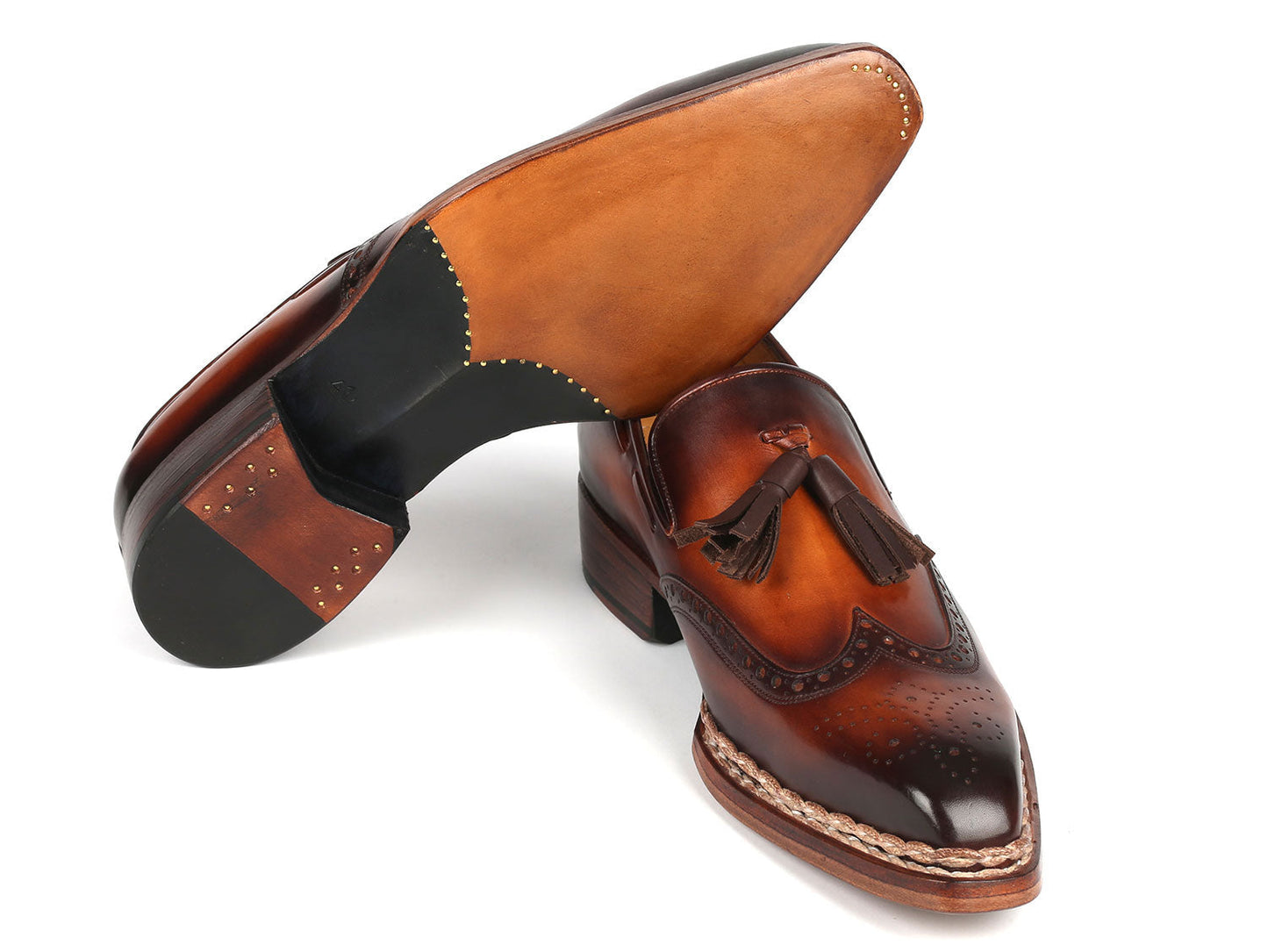 Paul Parkman Norwegian Welted Tassel Loafers Brown Burnished