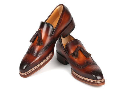 Paul Parkman Norwegian Welted Tassel Loafers Brown Burnished