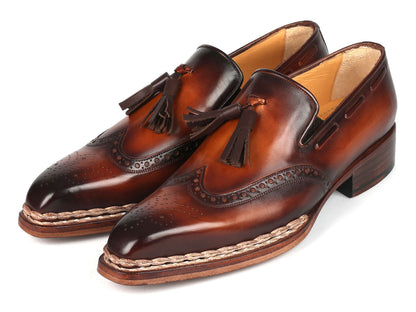 Paul Parkman Norwegian Welted Tassel Loafers Brown Burnished