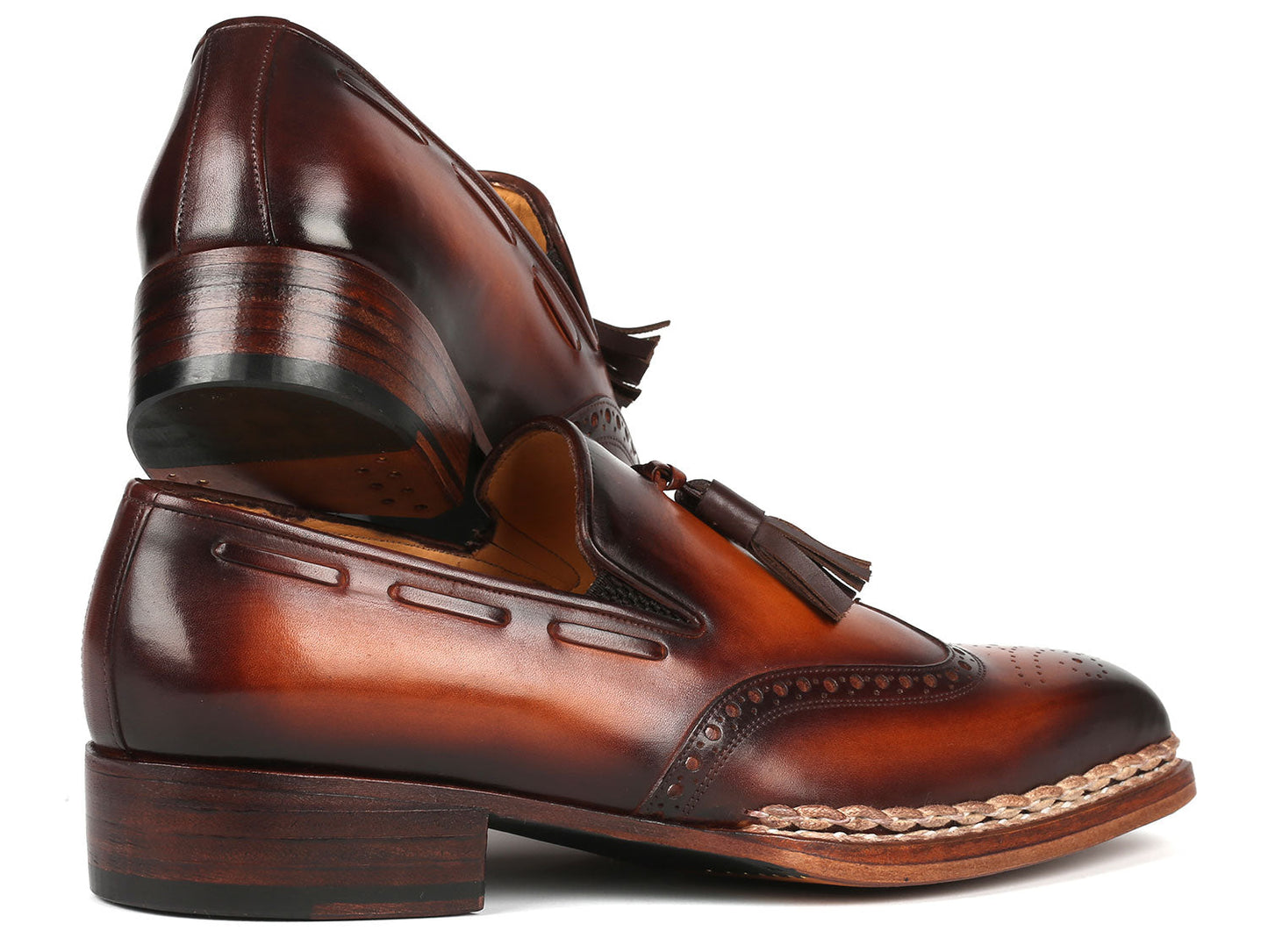 Paul Parkman Norwegian Welted Tassel Loafers Brown Burnished