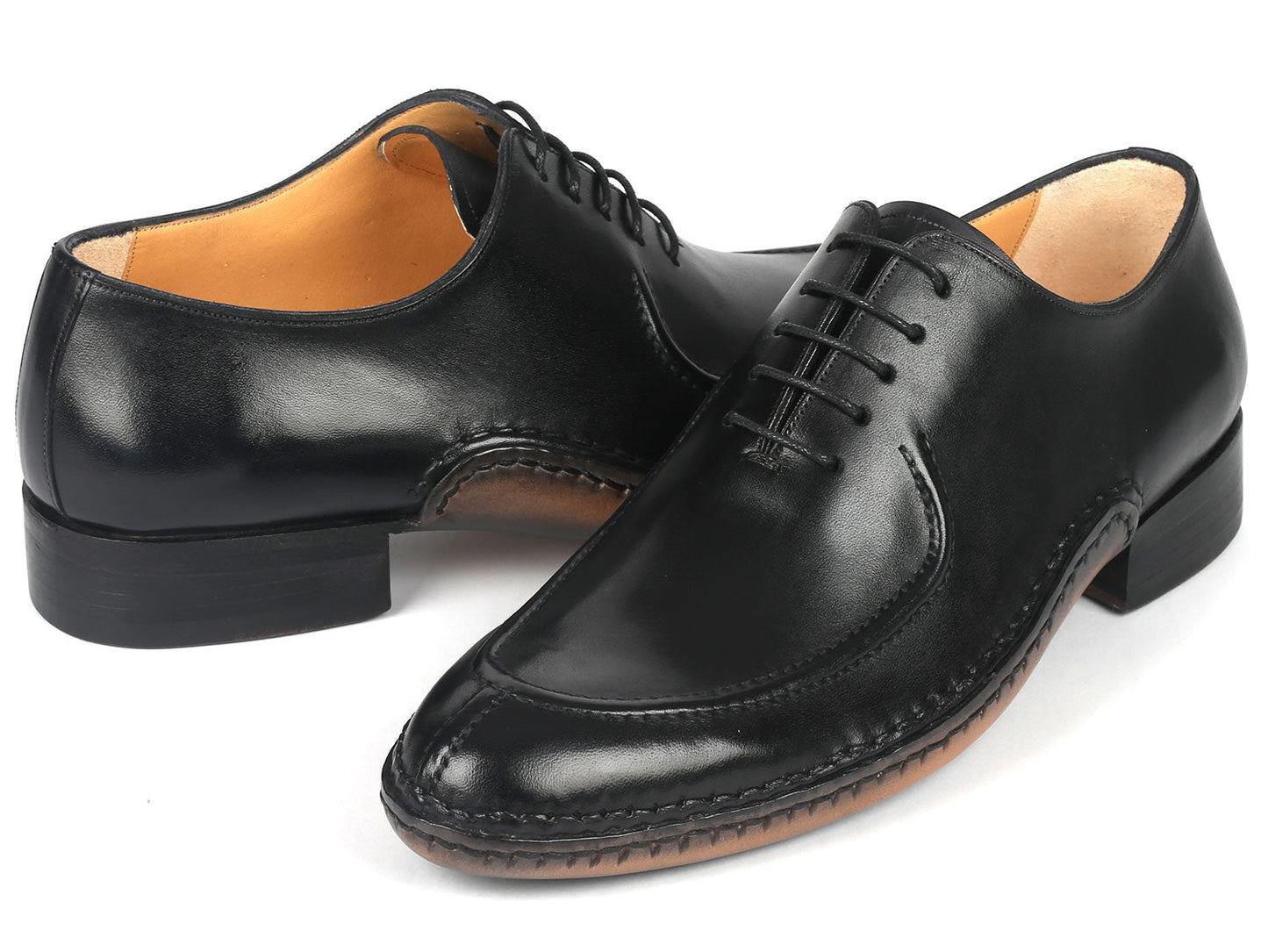 Paul Parkman Opanka Stitched Men's Split-Toe Black Leather Oxford