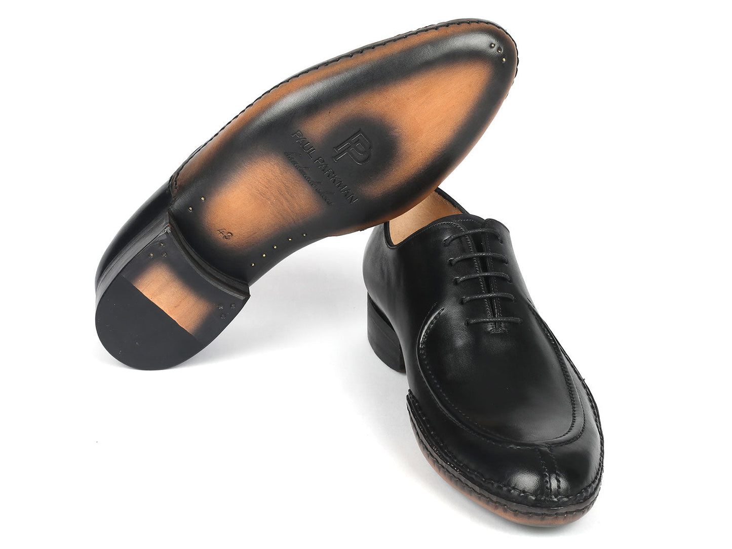 Paul Parkman Opanka Stitched Men's Split-Toe Black Leather Oxford