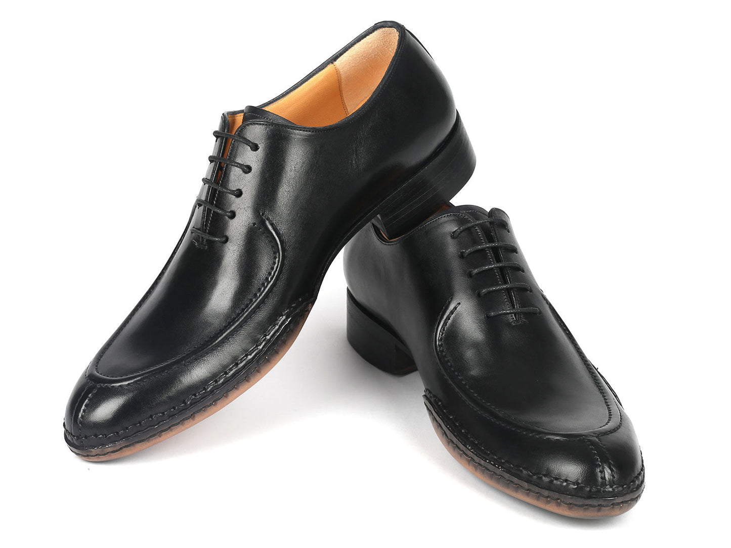 Paul Parkman Opanka Stitched Men's Split-Toe Black Leather Oxford