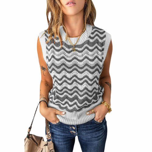 Knit Tank Vest Hollow Out Lace Crochet Sleeveless Vest