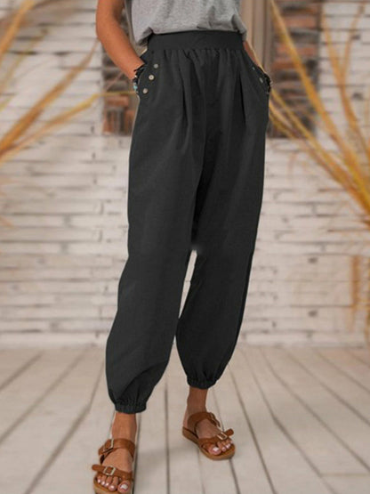 Solid Color Pocket Long Pant