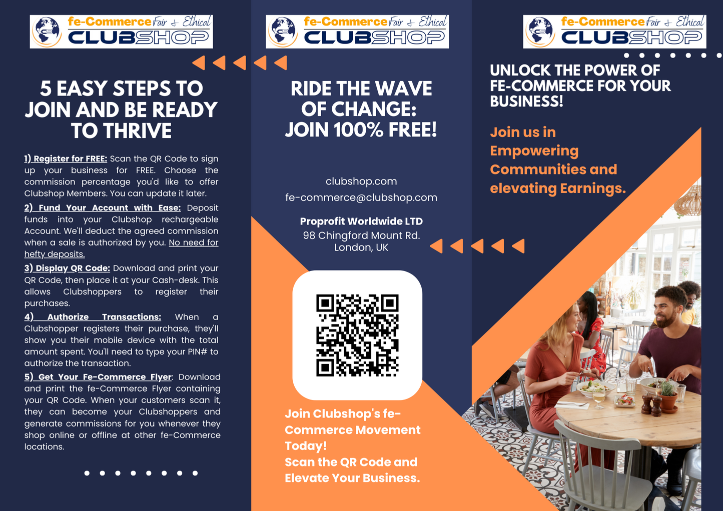 Brochure pieghevole personalizzabile con il tuo codice QR fe-Commerce