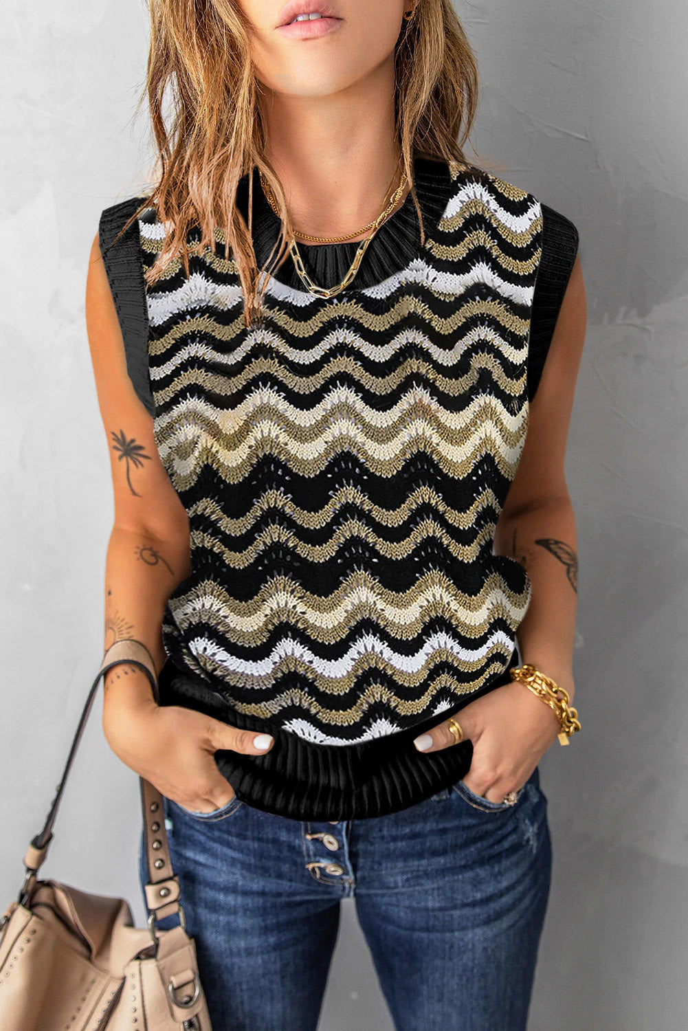 Knit Tank Vest Hollow Out Lace Crochet Sleeveless Vest