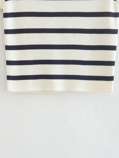 Striped Crop T Shirt Knitted Elastic Slim Casual Top