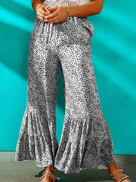 Leopard Women Trouser Female Loose Pleat Flare Pants